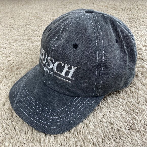 Vtg 1996 Busch Beer‎ Hat Gray Canvas White Stitch Script Adjustable Cap Made USA - Picture 3 of 11